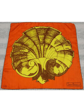 Giorgio Di Sant Angelo Square Silk Scarf Orange Seashell Pop Art 1960s Menswear